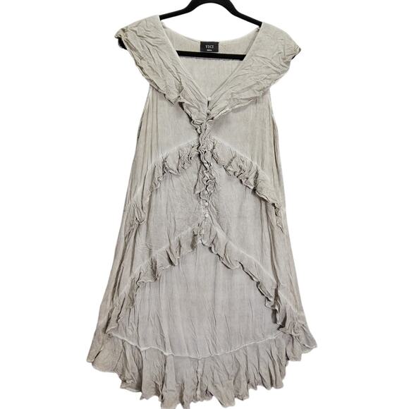 Vici Tops - Vici Womens Top High Low Grey Ruffled Deep V-Neck Designer Size Small Layered